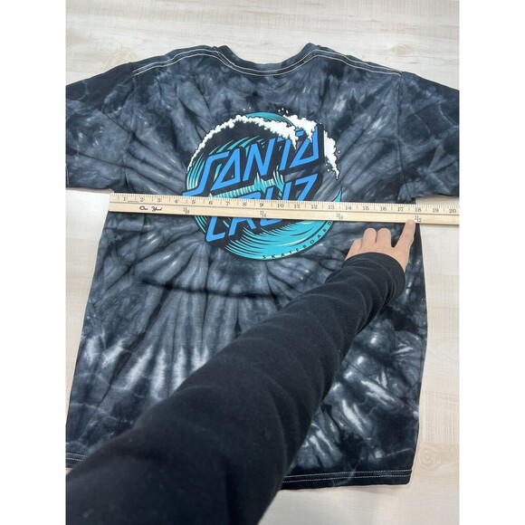 Santa Cruz Skateboards Mens Shirt Tie Dye Blck Gray Skater Tee Waves Logo M - Picture 8 of 10